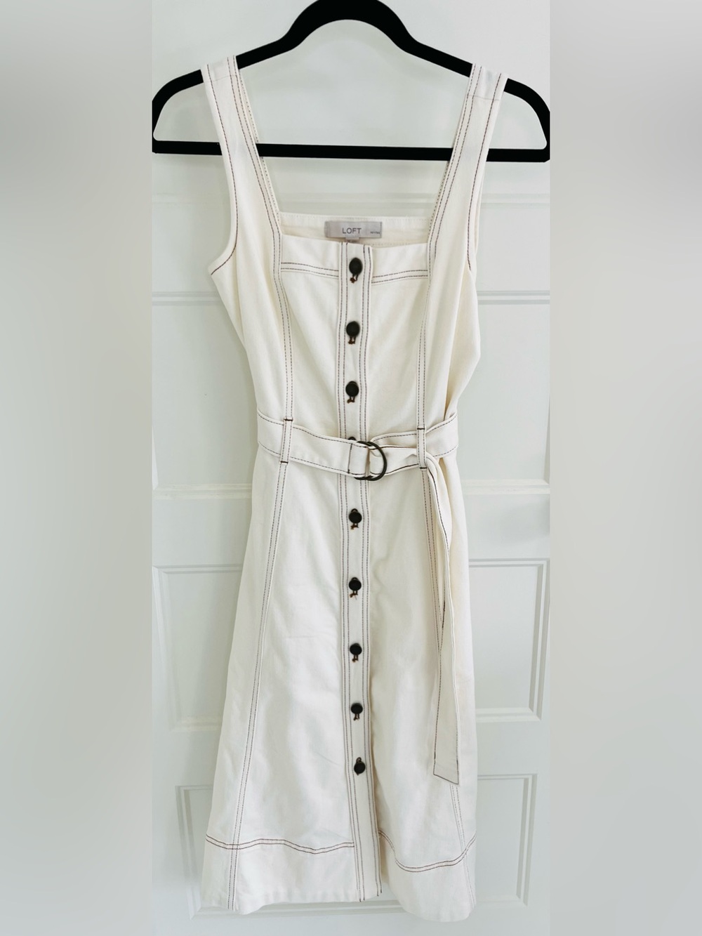 LOFT Ivory Button-Front with Tie Belt - Picture 3 of 4